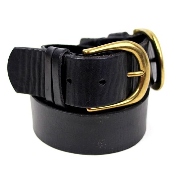 BDG BLACK GENUINE LEATHER 1.5"Wd DOUBLE BUCKLE CASUAL WOMEN'S BELT Sz S/M (C95 - Picture 4 of 10